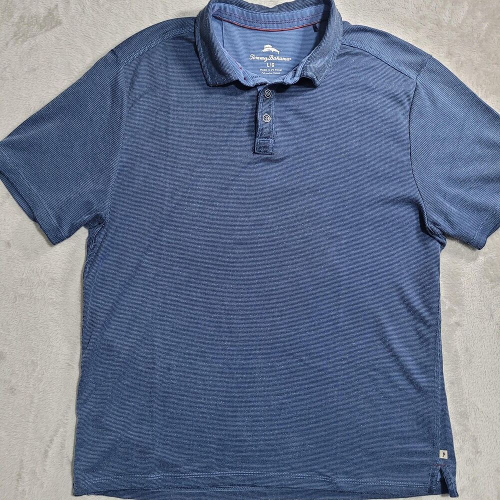 Tommy Bahama Polo Shirt Mens Large Blue Solid Knit Short Sleeve Casual Logo